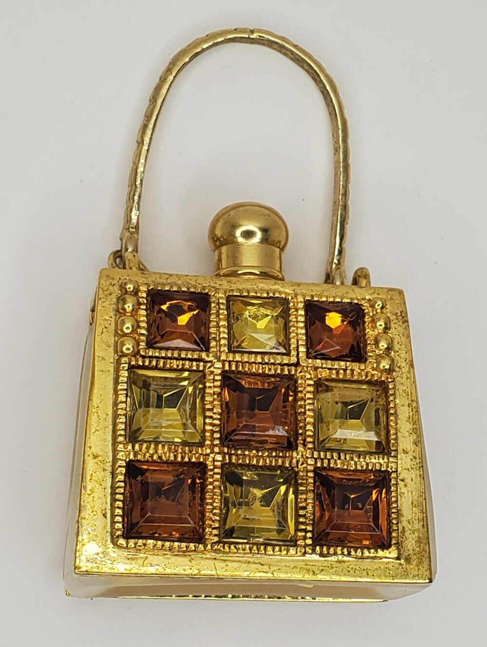 Vintage Gold-Tone Jeweled Mini Purse Pendant Bag - Amber & Citrine, Taiwan